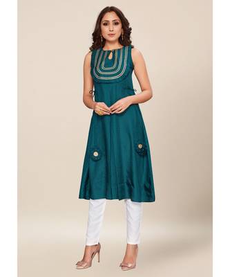 blue silk stitched Sleeveless   Kurti 1