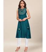 blue silk stitched Sleeveless   Kurti