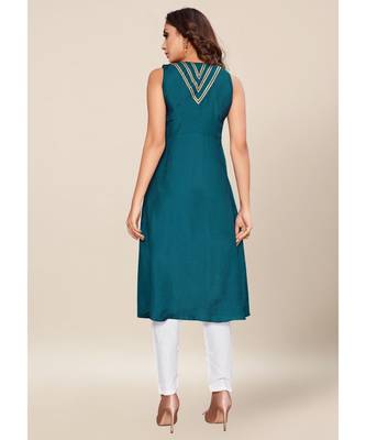 blue silk stitched Sleeveless   Kurti 2