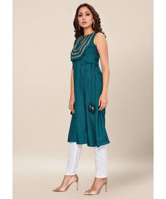 blue silk stitched Sleeveless   Kurti 3