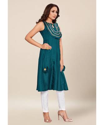 blue silk stitched Sleeveless   Kurti 4