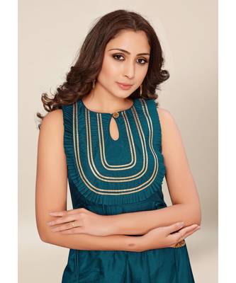 blue silk stitched Sleeveless   Kurti 5