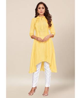 Yellow silk stitched quarter sleeve   Kurti 1