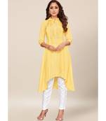 Yellow silk stitched quarter sleeve   Kurti
