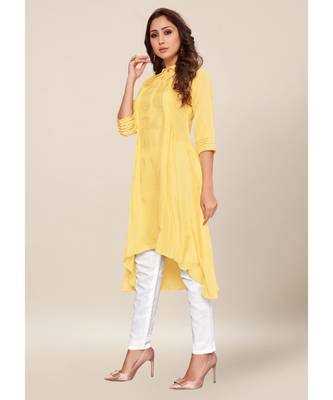 Yellow silk stitched quarter sleeve   Kurti 3