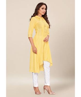 Yellow silk stitched quarter sleeve   Kurti 4
