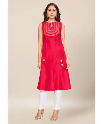 Pink silk stitched Sleeveless   Kurti 1