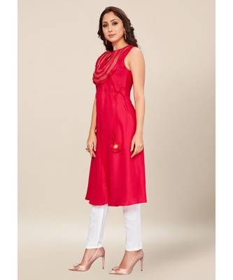 Pink silk stitched Sleeveless   Kurti 3