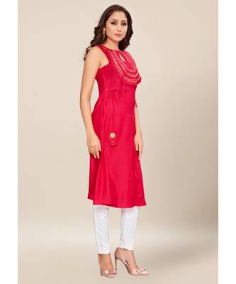 Pink silk stitched Sleeveless   Kurti 4