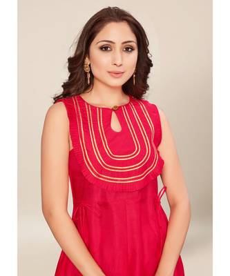 Pink silk stitched Sleeveless   Kurti 5