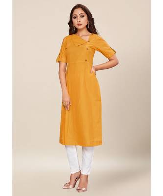 Mustard Cotton stitched half Sleeve   Kurti 1
