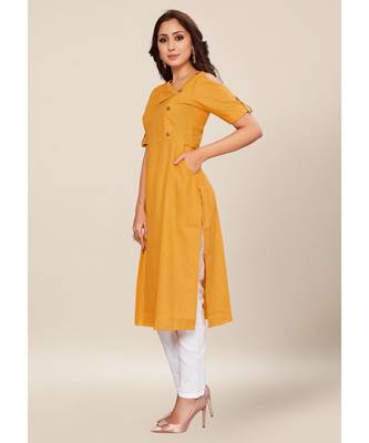 Mustard Cotton stitched half Sleeve   Kurti 3
