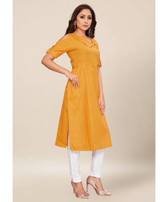 Mustard Cotton stitched half Sleeve   Kurti 4