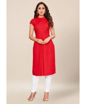 Red Cotton stitched cap Sleeve   Kurti 1