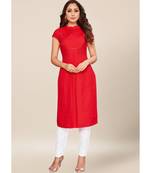 Red Cotton stitched cap Sleeve   Kurti