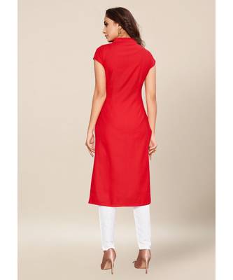 Red Cotton stitched cap Sleeve   Kurti 2