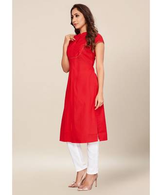 Red Cotton stitched cap Sleeve   Kurti 3