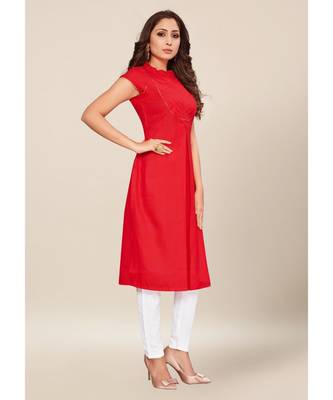 Red Cotton stitched cap Sleeve   Kurti 4