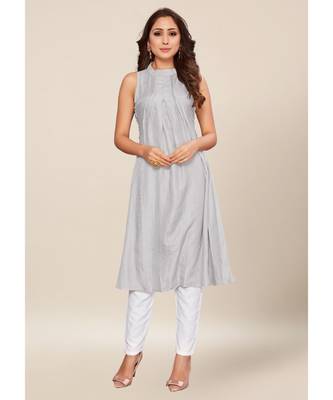 Grey silk stitched Sleeveless   Kurti 1