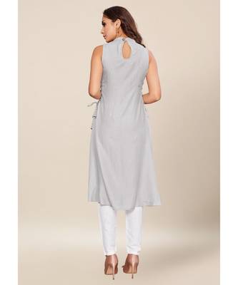 Grey silk stitched Sleeveless   Kurti 2