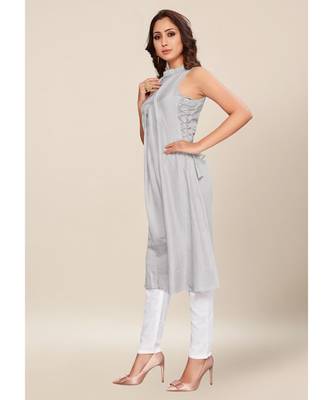 Grey silk stitched Sleeveless   Kurti 3