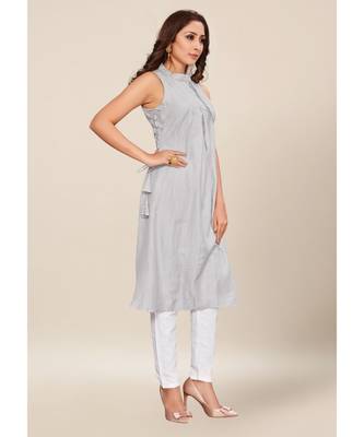 Grey silk stitched Sleeveless   Kurti 4