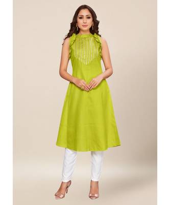 Green Cotton stitched Sleeveless   Kurti 1