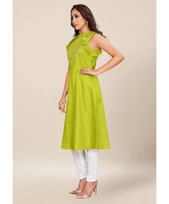 Green Cotton stitched Sleeveless   Kurti 3