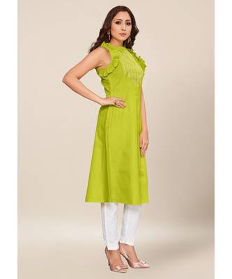 Green Cotton stitched Sleeveless   Kurti 4