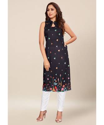 Black silk stitched Sleeveless   Kurti 1