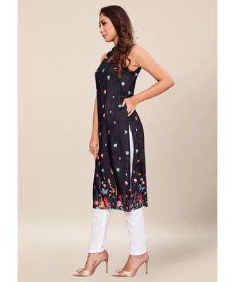 Black silk stitched Sleeveless   Kurti 3