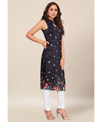Black silk stitched Sleeveless   Kurti 4