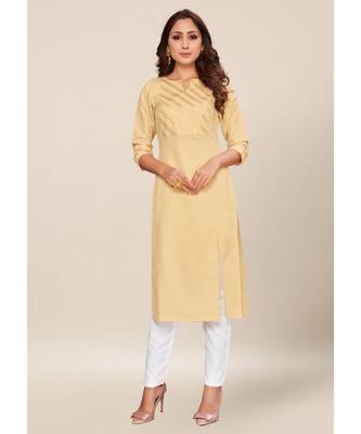 Beige Cotton stitched quarter sleeve   Kurti 1