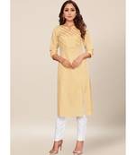 Beige Cotton stitched quarter sleeve   Kurti