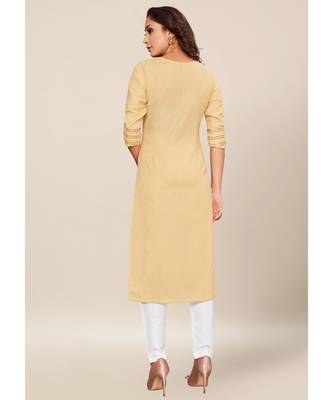 Beige Cotton stitched quarter sleeve   Kurti 2