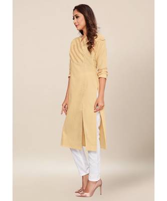 Beige Cotton stitched quarter sleeve   Kurti 3
