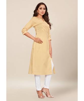 Beige Cotton stitched quarter sleeve   Kurti 4