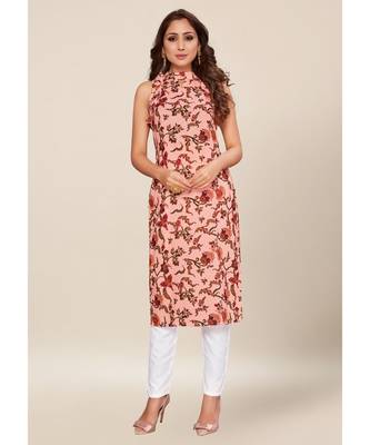 Pink silk stitched Sleeveless   Kurti 1