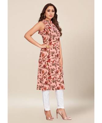 Pink silk stitched Sleeveless   Kurti 3