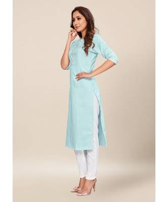blue Cotton stitched quarter sleeve   Kurti 3