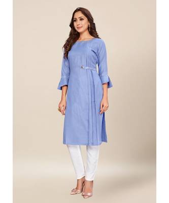 Blue Cotton stitched quarter sleeve   Kurti 1