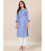 Blue Cotton stitched quarter sleeve   Kurti