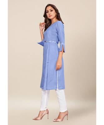 Blue Cotton stitched quarter sleeve   Kurti 3