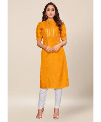 Mustard silk stitched half Sleeve   Kurti 1