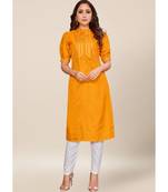 Mustard silk stitched half Sleeve   Kurti