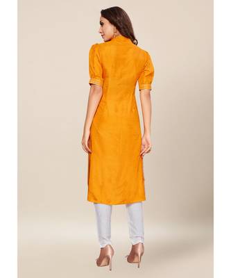 Mustard silk stitched half Sleeve   Kurti 2