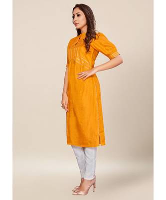 Mustard silk stitched half Sleeve   Kurti 3
