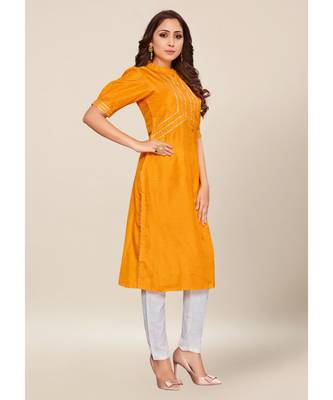 Mustard silk stitched half Sleeve   Kurti 4