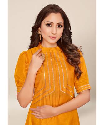 Mustard silk stitched half Sleeve   Kurti 5