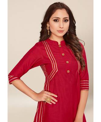 Pink silk stitched quarter sleeve   Kurti 5